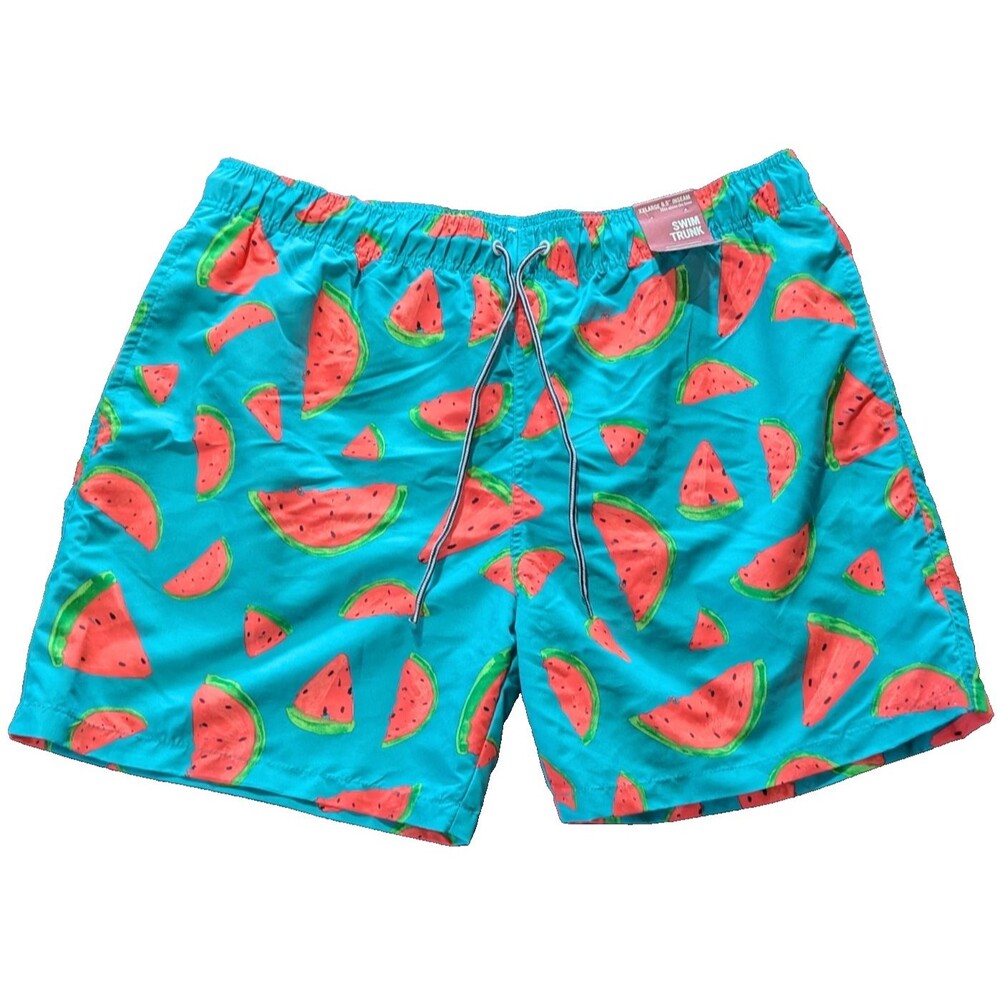 NEW Arizona Men's Swim Trunks Above the Knee Tropical XXL 2XL Lagoon Watermelon